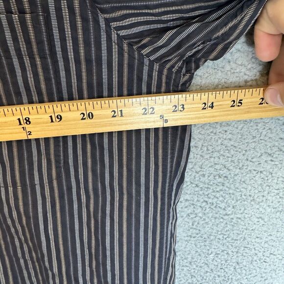 Ermenegildo Zegna Shirt Mens L Black Striped Long Sleeve Button Up Cotton - Picture 4 of 7